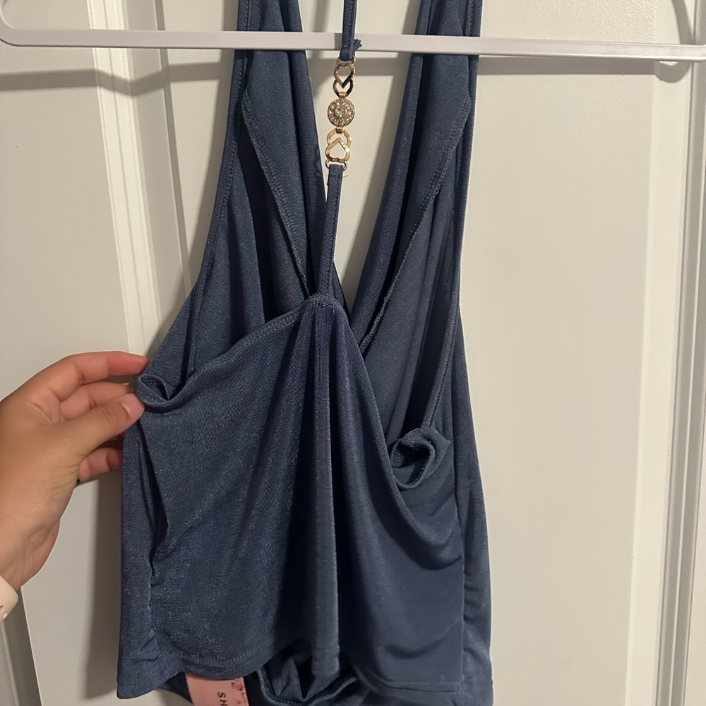 Blue Halter Neck Top